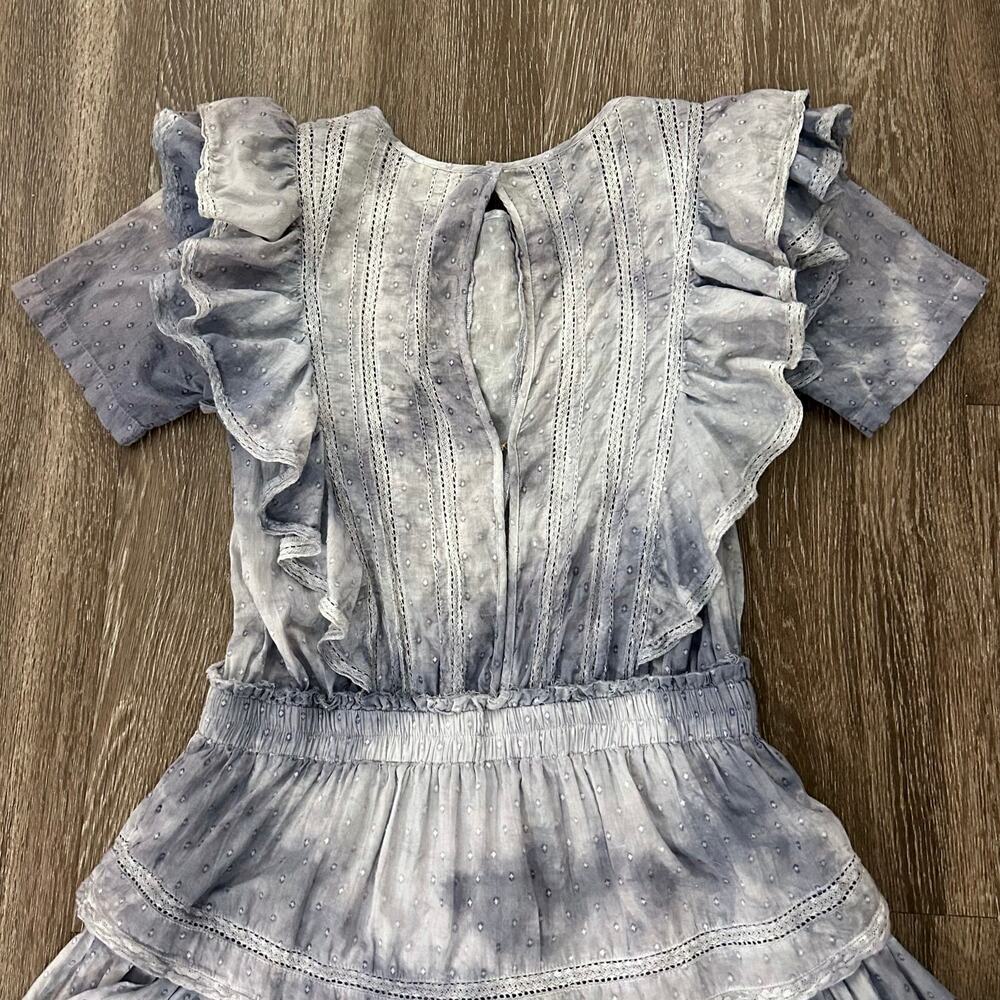 LoveShackFancy Natasha Mini Dress Washed Denim Blue Ruffle Sz Large - Picture 8 of 15